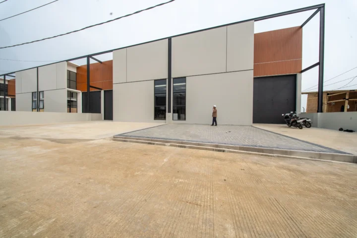 Row of completed industrial warehouse units at BEST Industrial Estate Bandung