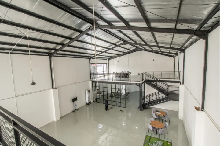 Interior of a BEST Industrial Estate warehouse unit seen from the mezzanine floor