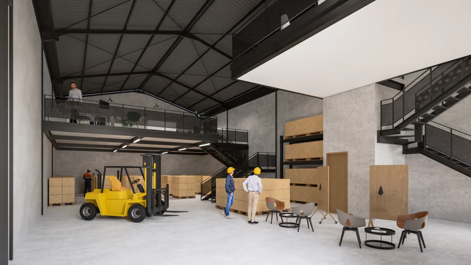 Area penyimpanan dan kantor mezzanine di dalam gudang BEST Industrial Estate